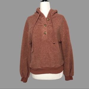 🧡 XSP 🧡 NWT Anthro Top Sherpa Henley Hoodie Teddy Fuzzy Buttons​